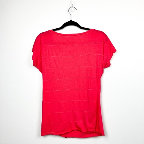 Armani Exchange Hot Pink Short Sleeve Tee with Silver Threaded Stripes - Picture 7 of 8